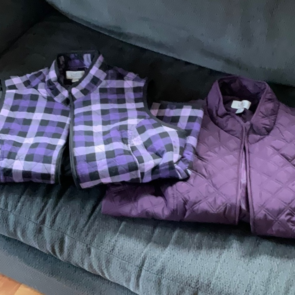 Purple Quilted Vest + Purple Black Plaid Vest Duo - Picture 8 of 8